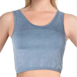 SPLENDID Blue Crop Top Fitness Activewear Yoga Mesh Venting Compression